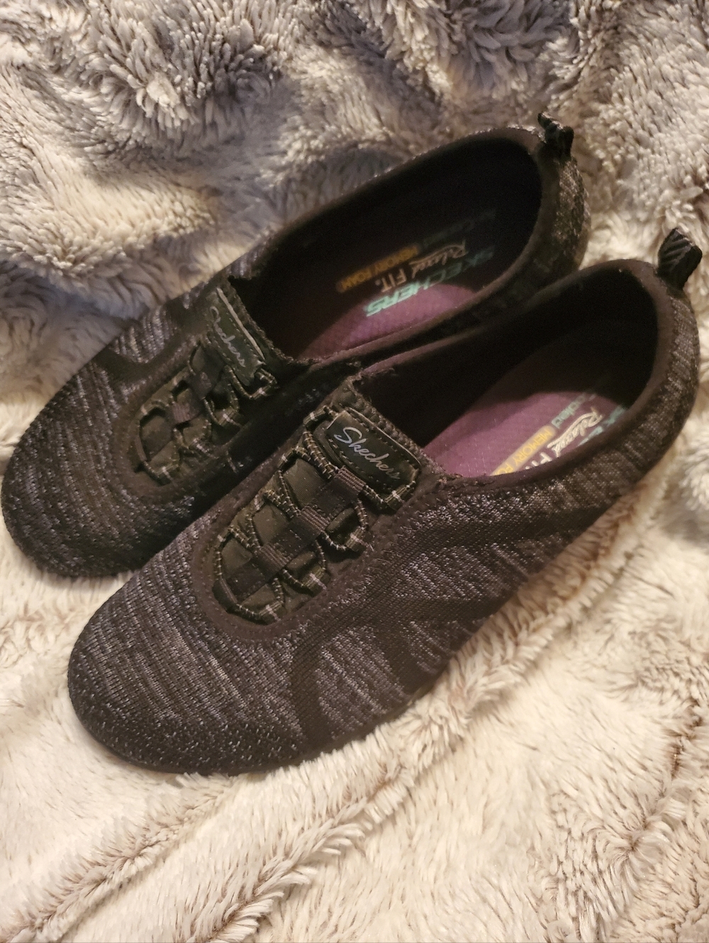 Skechers Womens Active Breathe Easy Fortuneknit Slip On Sneaker Black Gray Sz 9